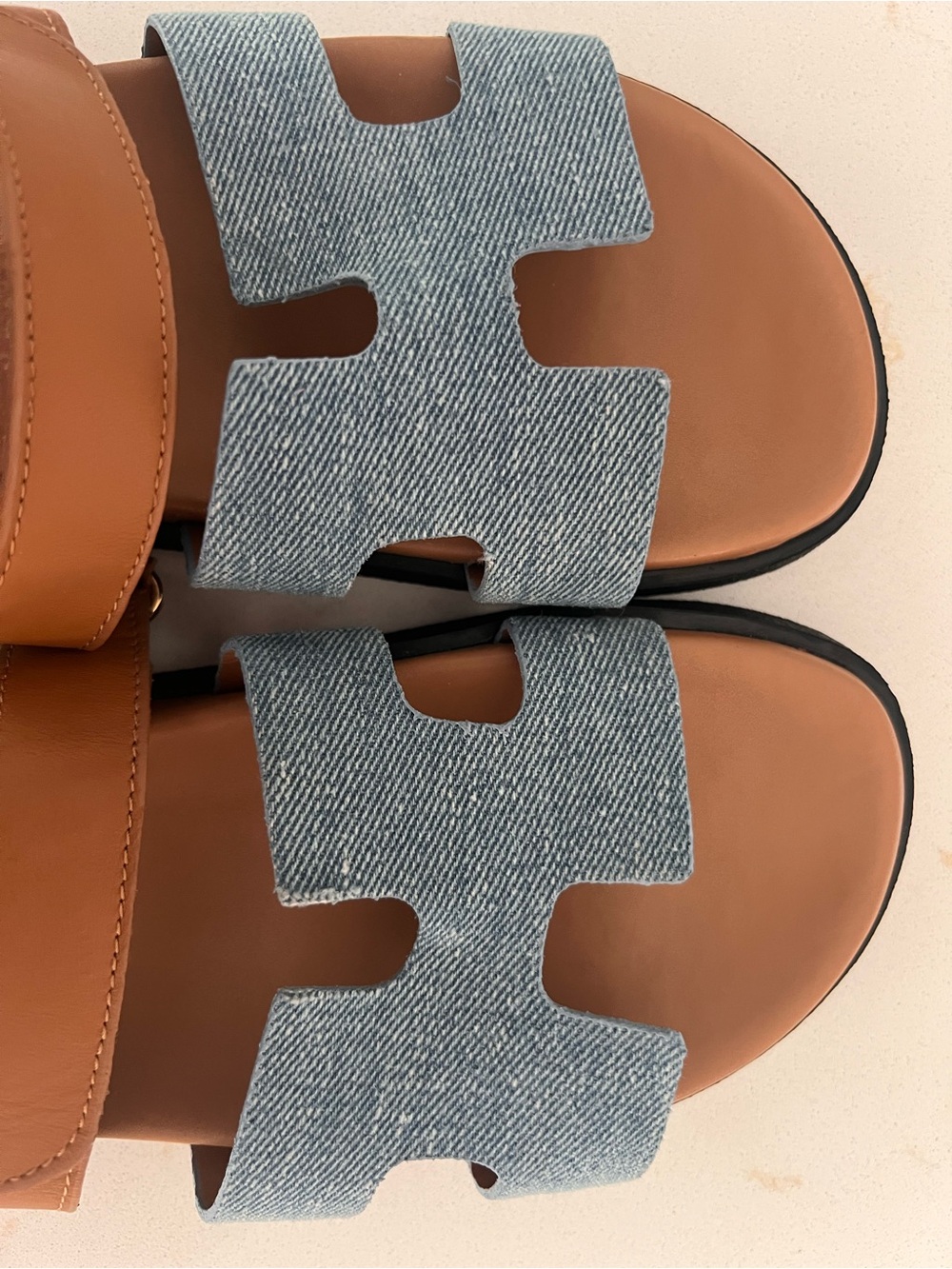 Steve Madden Mayven Denim & Tan Slide Sandals - Picture 3 of 9